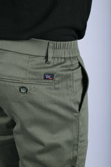 L&C Olive| Cotton Shelf Dobby| Narrow Fit| Side Elasticated Casual Trousers for Men