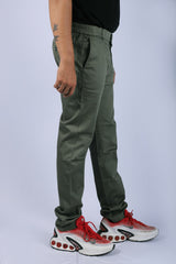 L&C Olive| Cotton Shelf Dobby| Narrow Fit| Side Elasticated Casual Trousers for Men