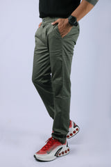 L&C Olive| Cotton Shelf Dobby| Narrow Fit| Side Elasticated Casual Trousers for Men