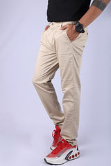 L&C Beige| Narrow Fit| Cotton Shelf Dobby Fabric| Side Elastic Casual Trousers for Men