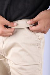 L&C Beige| Narrow Fit| Cotton Shelf Dobby Fabric| Side Elastic Casual Trousers for Men