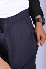 L&C Navy | Linen Blend | Checked Dobby | Relax Fit | Casual Lowers