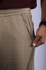 L&C Khaki | Linen Blend | Checked Dobby| Relax Fit Casual Lowers for Men