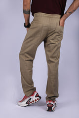 L&C Khaki | Linen Blend | Checked Dobby| Relax Fit Casual Lowers for Men