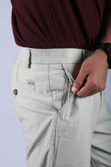 L&C Khaki | Relax Fit | Linen look lined Dobby | Side Elastic Casual Trousers with chain on right side pocket tailored for Men