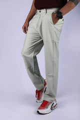 L&C Khaki | Relax Fit | Linen look lined Dobby | Side Elastic Casual Trousers with chain on right side pocket tailored for Men