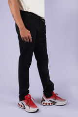 L&C Black| Narrow Fit| Cotton Shelf Dobby| Side Elastic Casual Trousers for Men