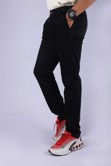 L&C Black| Narrow Fit| Cotton Shelf Dobby| Side Elastic Casual Trousers for Men