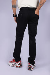 L&C Black| Narrow Fit| Cotton Shelf Dobby| Side Elastic Casual Trousers for Men