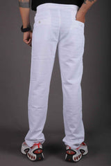 L&C White | Relax Fit | Jacquard Print | Cotton Blend | Casual Lowers with chain on right side pocket