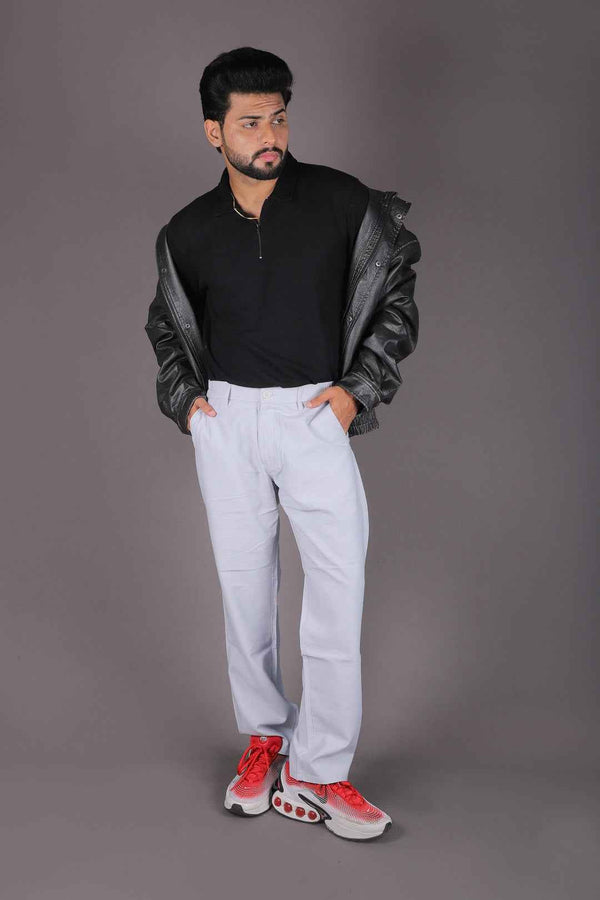 L&C Sky Blue | Relax Fit | Linen look lined Dobby| Side Elastic Casual Trousers with chain on right side pocket tailored for Men