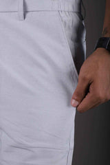 L&C Sky Blue | Relax Fit | Linen look lined Dobby| Side Elastic Casual Trousers with chain on right side pocket tailored for Men