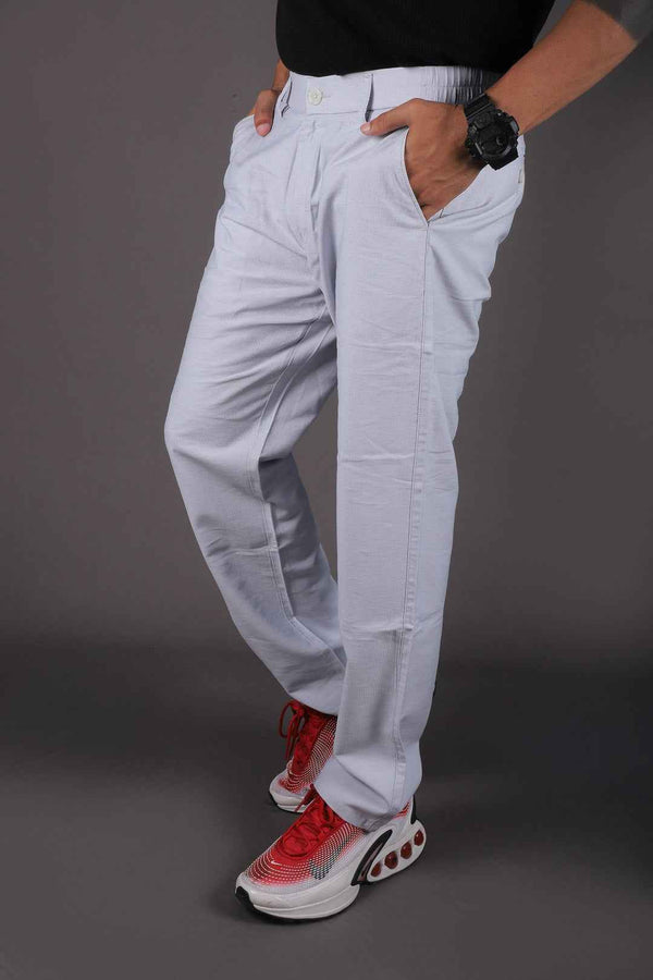 L&C Sky Blue | Relax Fit | Linen look lined Dobby| Side Elastic Casual Trousers with chain on right side pocket tailored for Men