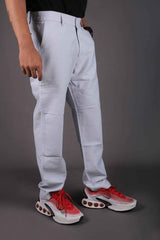L&C Sky Blue | Relax Fit | Linen look lined Dobby| Side Elastic Casual Trousers with chain on right side pocket tailored for Men