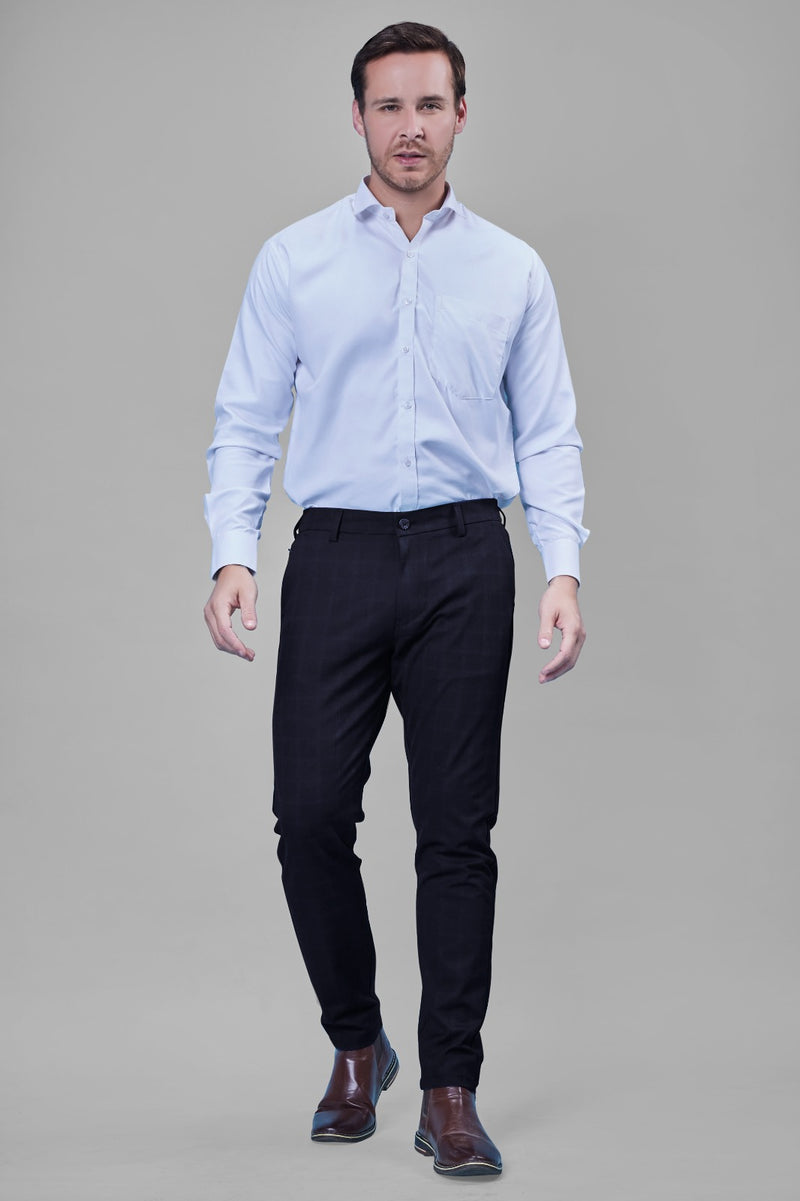 L&C Black Checked Regular Fit Ankle Length Formal/Casual Pants For Men | Polyester Viscose Blend