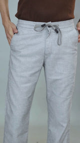 L&C Light Grey Relax Fit Ankle Length Casual Lowers for Men | Linen Blend | Versatile Comfort