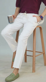 L&C Cream Relax Fit Ankle Length Casual Lowers for Men | Linen Blend